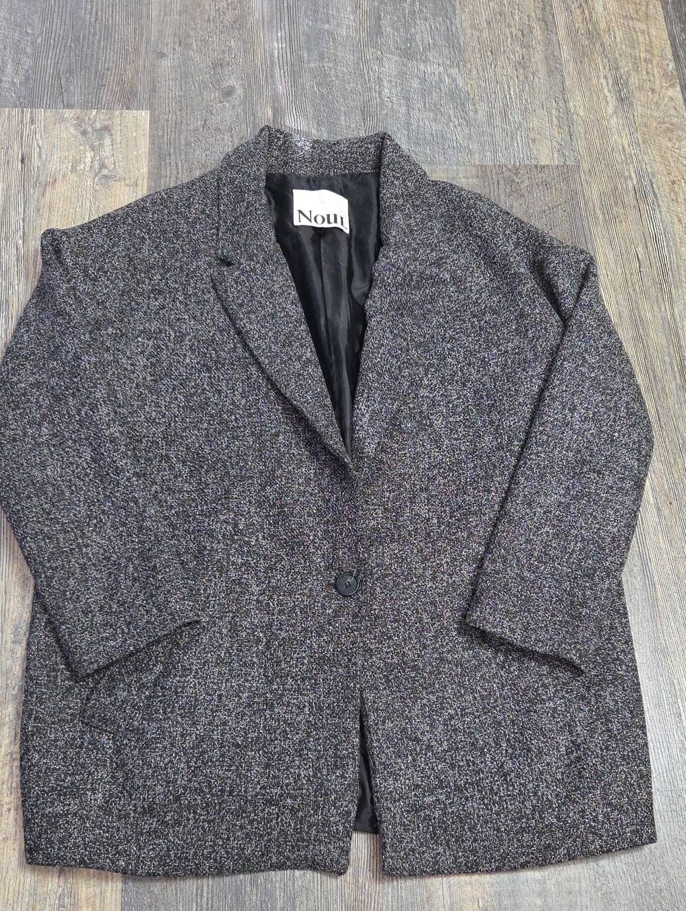Textured Gray Tweed Single-Button Blazer